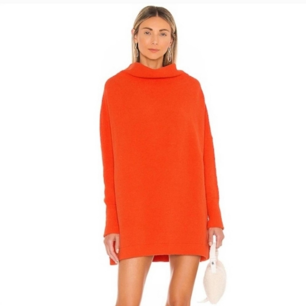Free People * Ottoman Slouchy Pullover Tunic Sweater size XS Orange - Picture 3 of 12